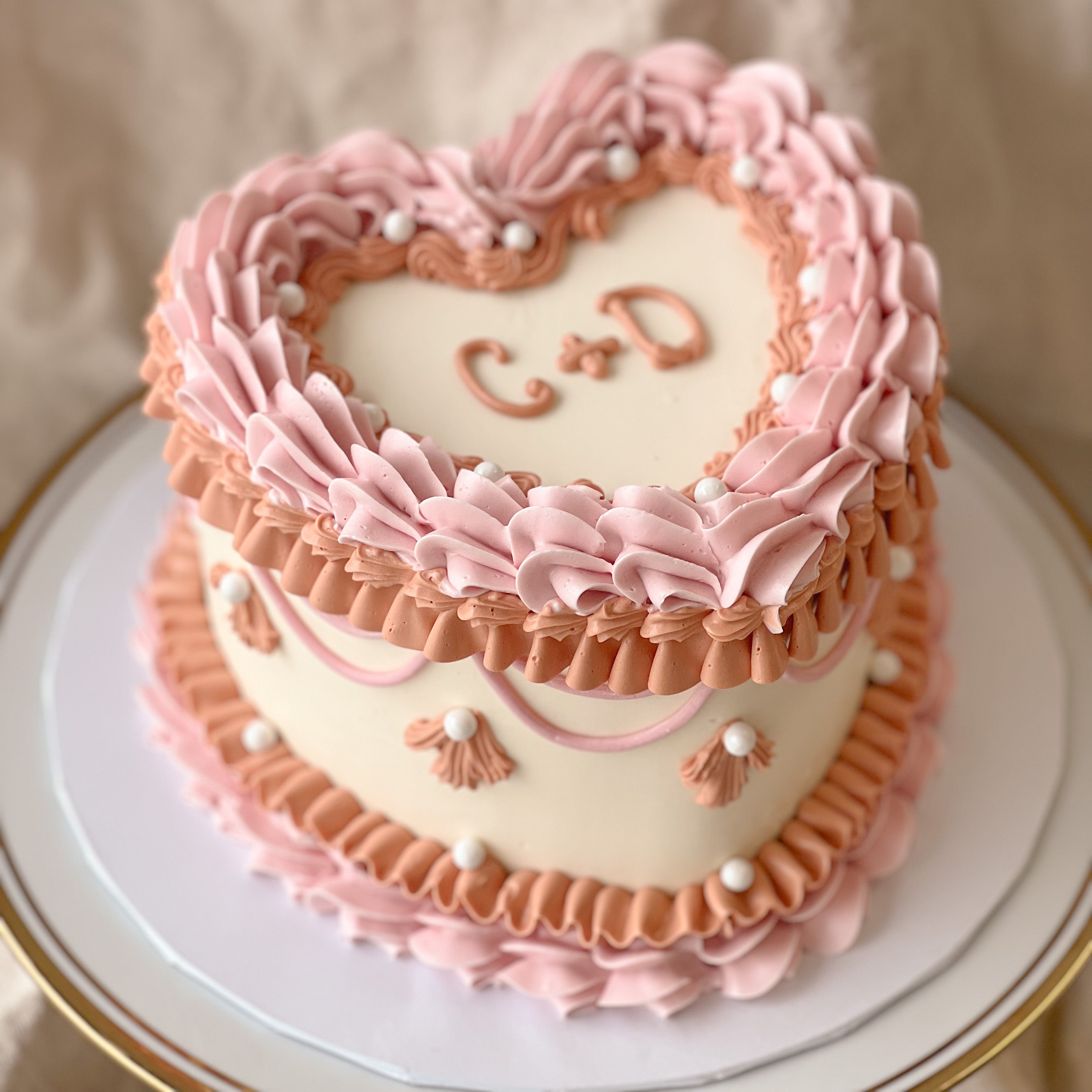 Heart Shaped Vintage Piped Cake