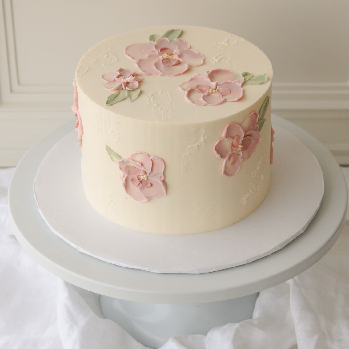 Wintery Square Cake with Buttercream Flowers & Striped Texture